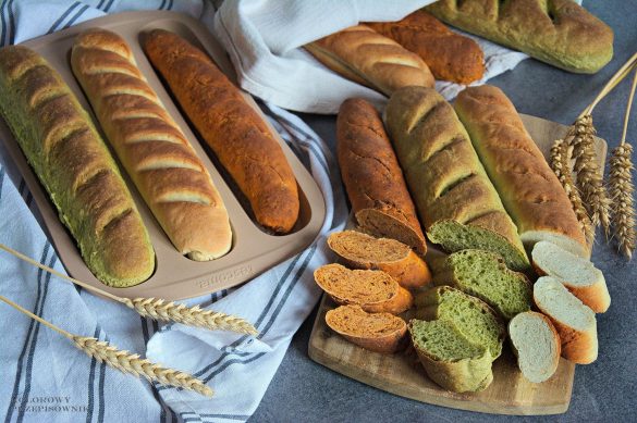 Bagietki Bagietki - 3 sposoby na ciasto, bagietki w 3 smakach, bagietki pszenne, bagietki z suszonymi pomidorami, bagietki rukola ze szpinakiem