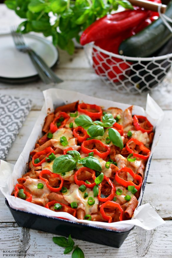 Zapiekanka makaronowo-warzywna, zapiekanka wegetariańska, obiad, kolacja, przepis na zapiekankę - Kolorowy Przepisownik