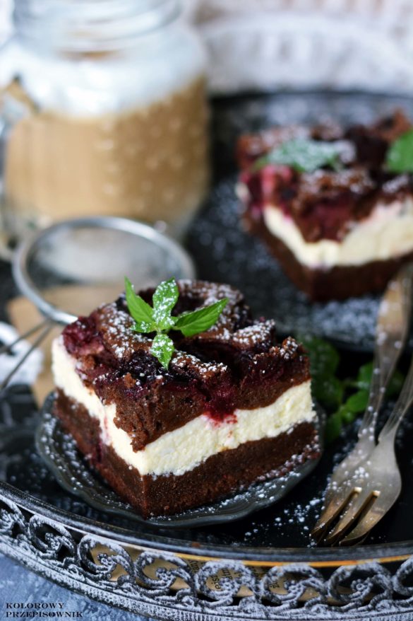 Sernik brownie z wisniami, sernikobrownie, sernik z wisniami, sernik czekoladowy z wisniami - Kolorowy Przepisownik sprawdzone przepisy